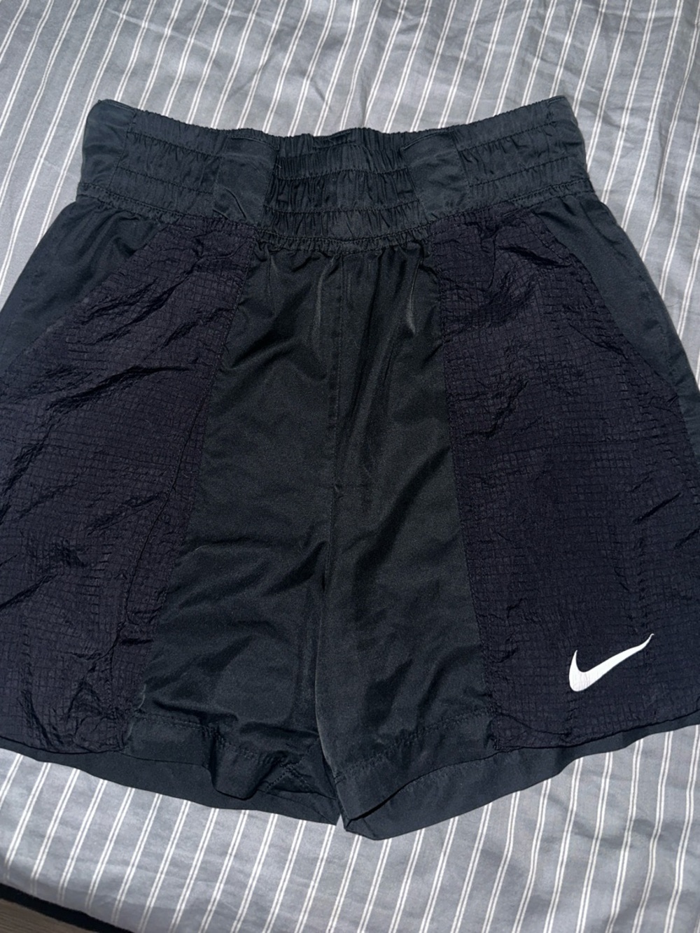 Nike Women Black Athletic Shorts with White Swoosh